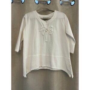 Palm Grove Tunic Top 100% Cotton Textured White Palm Tree Coastal Clean Girl